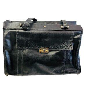 Vintage Shoulder Bag Black Leather Double Handle Strap 13" x 10" x 3 1/2"